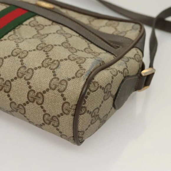 GUCCI GG Supreme Web Sherry Line Bag PVC Beige Gold 75 02 004 Auth BA3807 - Picture 3 of 16
